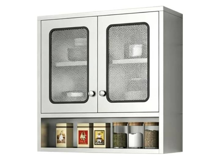 LYUCAYHQ Badezimmer Wandschrank mit Gittertüren, Verstellbaren Einlegeböden Wandschrank aus Edelstahl 304 mit Magnetverschluss für Küche, Speisekammer und Garage(120x30x70cm/47x12x28in)
