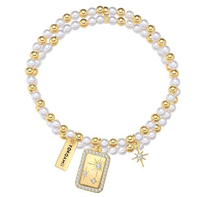 Perlenarmband YOKOAMII "Y509", gelb (gelbgold, weiß), Armbänder, Damen, Messing, Perlenarmband, mit Perle (synth.)