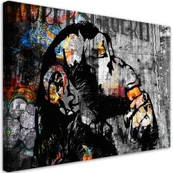 LEINWANDBILD Street Art Banksy Monkey Abstrakt 90x60cm