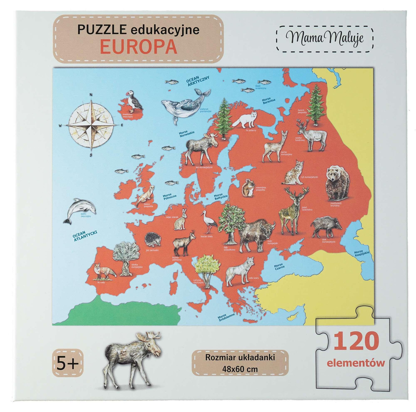 Mama Maluje Puzzel Europa, 120 stukjes, educatief speelgoed voor kinderen