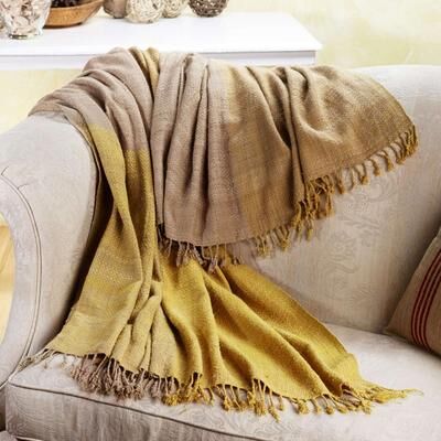 FREE HUES "Handmade Luxury Throw   100% Cruelty-free Silk   Handwoven   Fringed   50""x70"""