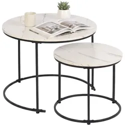 Relaxdays Satztisch 2er Set Marmoroptik & Metall Weiß,Schwarz