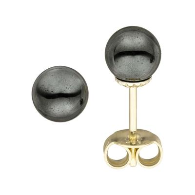 Paar Ohrstecker JOBO, gelb (gelbgold 585), Ohrringe, Damen, 6mm, Gelbgold 585, 585 Gold mit Hämatit