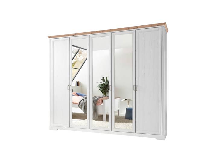 Kleiderschrank mit Spiegel - weiß - Artisan Eiche - 266 cm - JASMIN
