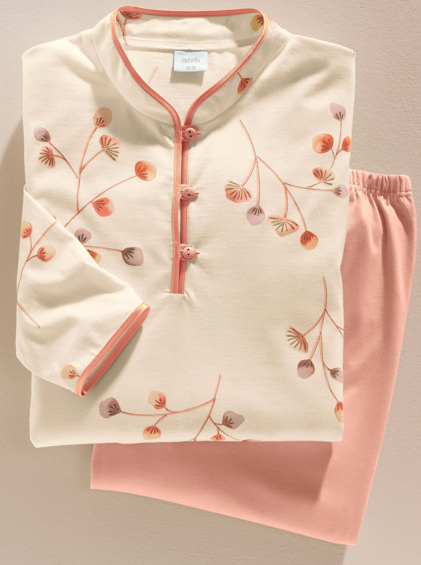 Schlafanzug WÄSCHEPUR, Damen, Gr. 36/38, rot (apricot), 100% Baumwolle, Homewear-Sets Schlafanzug apricot 36/38