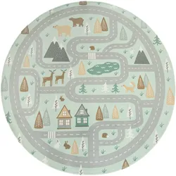 KINDERTEPPICH Waschbar, mit Waldwege‐Muster, Türkis, Ø 150 cm
