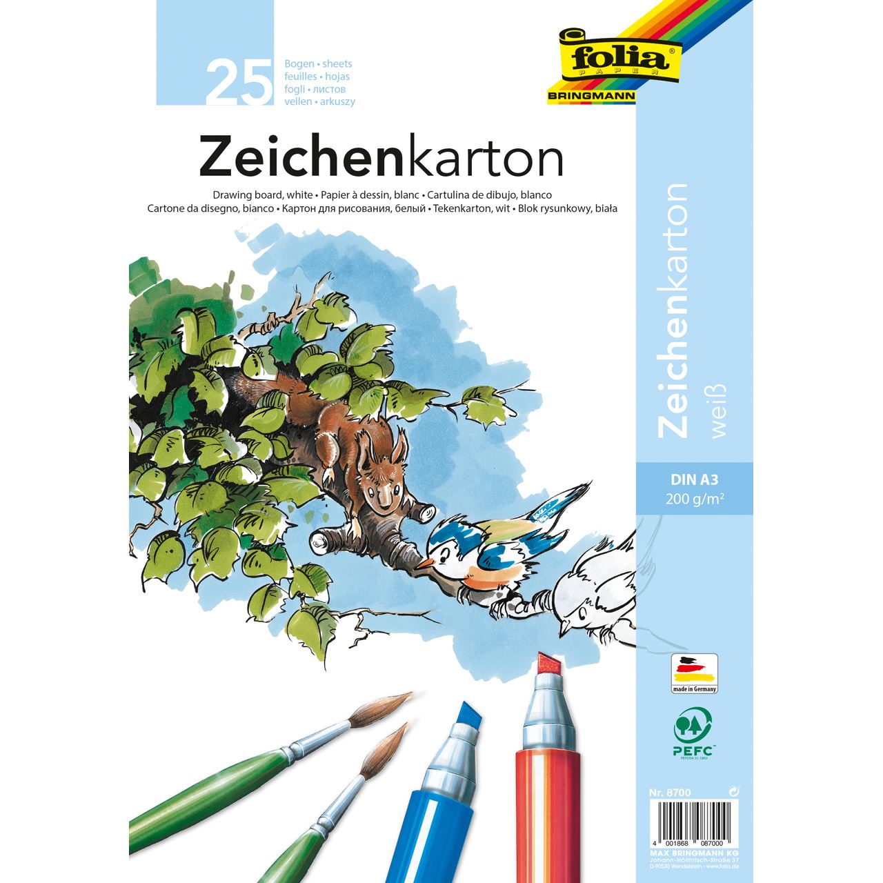 folia Tonpapier Zeichenkarton weiß 200 g/qm 25 St.