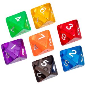 Philos Würfel 7530, transparent, bunt, 8-seitige Zahlenwürfel, 50 Würfel, 50 Stück