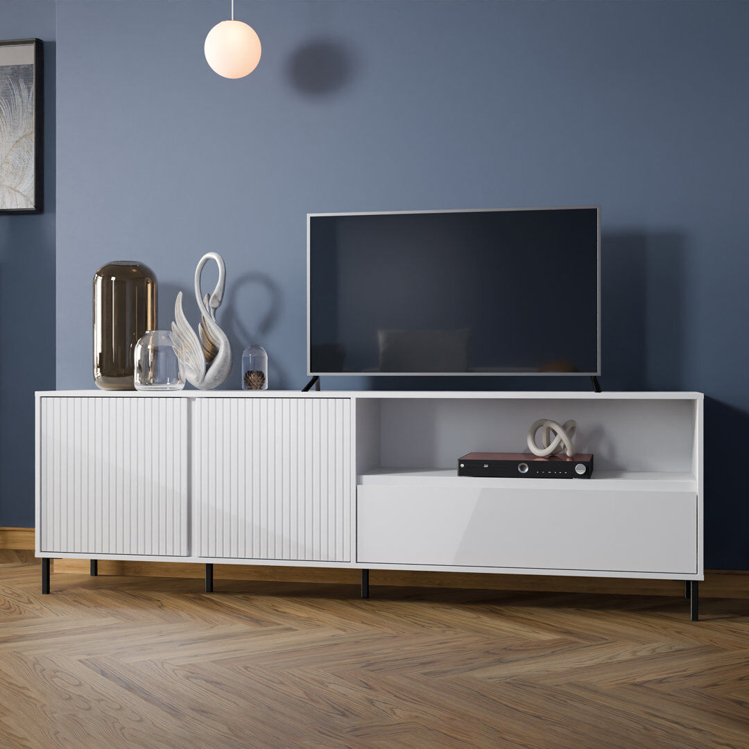Mikado Living TV Stand White High Gloss 64.5cm H x 207.8cm L x 40cm W