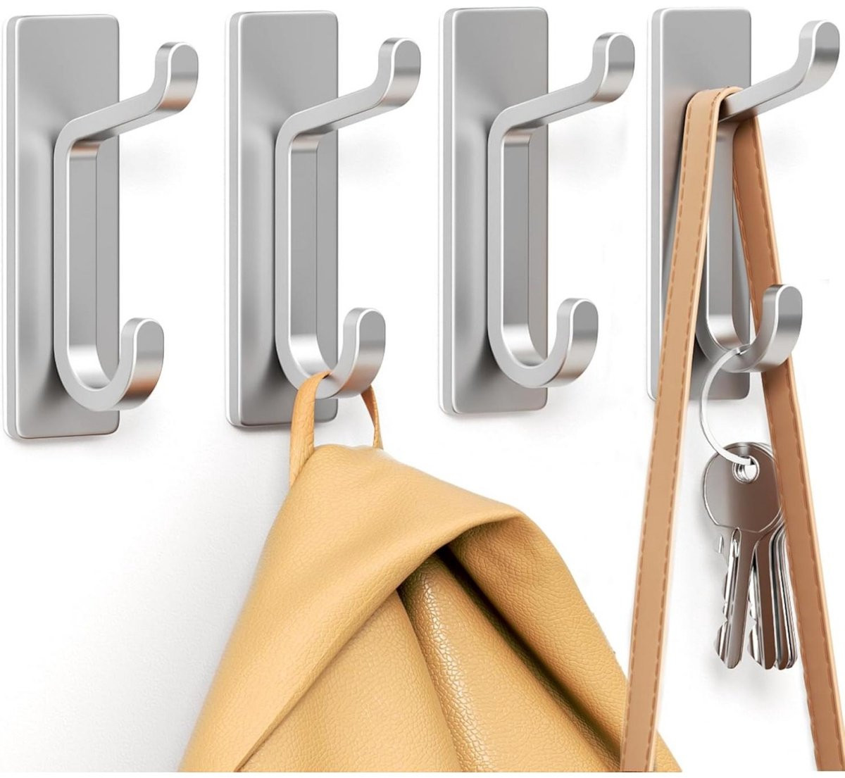 GELLDG Zelfklevende wandhaken voor badkamer en keuken, waterdicht en roestvrij, Zilver, 4-pack