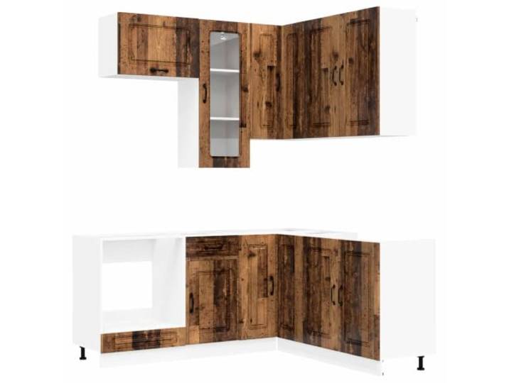 Makastle Küchenschrank-Set 8-TLG. Altholz-Optik Holzwerkstoff mit Glastür und Schublade