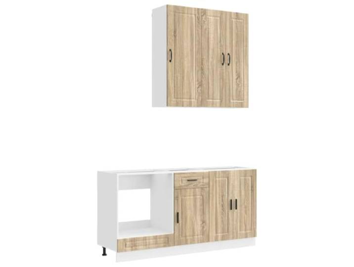 KUPTYERFG Küchenzeile Porto 5-teilig Sonoma-Eiche Holzwerkstoff Flexibler Küchenschrank-Set mit verstellbaren Füßen und Kippschutz für Kochbereich und Esszimmer.