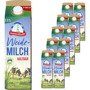 Ammerländer Milch fettarme H-Weidemilch, Fettgehalt 1,5%, ultrahocherhitzt & homogenisiert, 10x 1 Liter