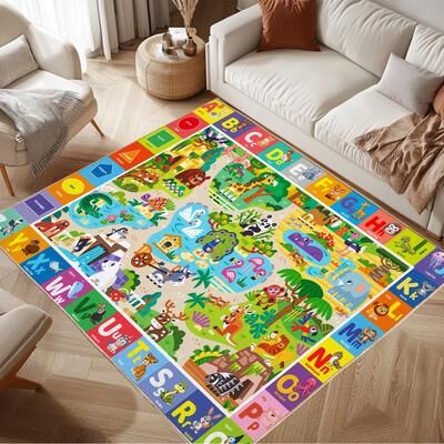JML Kids Area Rug for Playroom, Non Slip ABC Animal Shape Color Kids Classroom Carpet Rug, Washable Play Mat Rug