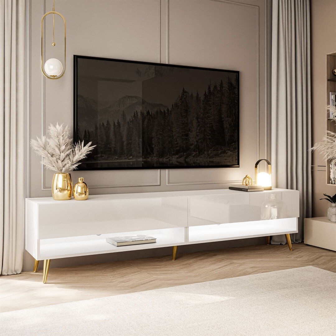George Oliver Calante TV Stand cashmire High Gloss White/Gold 70"