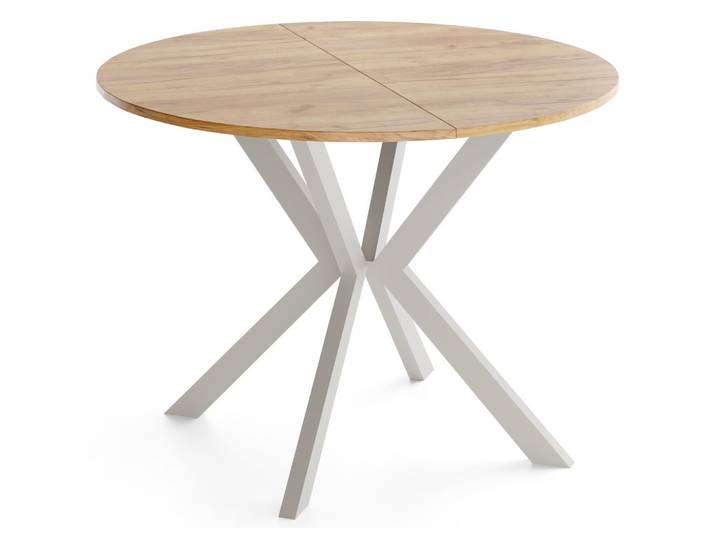 ESSTISCH Valeo – Rund, Ausziehbar – Kaschmirfarbene Metallbeine – Moderner Stil – Craft Eiche 90-130/90/76 cm