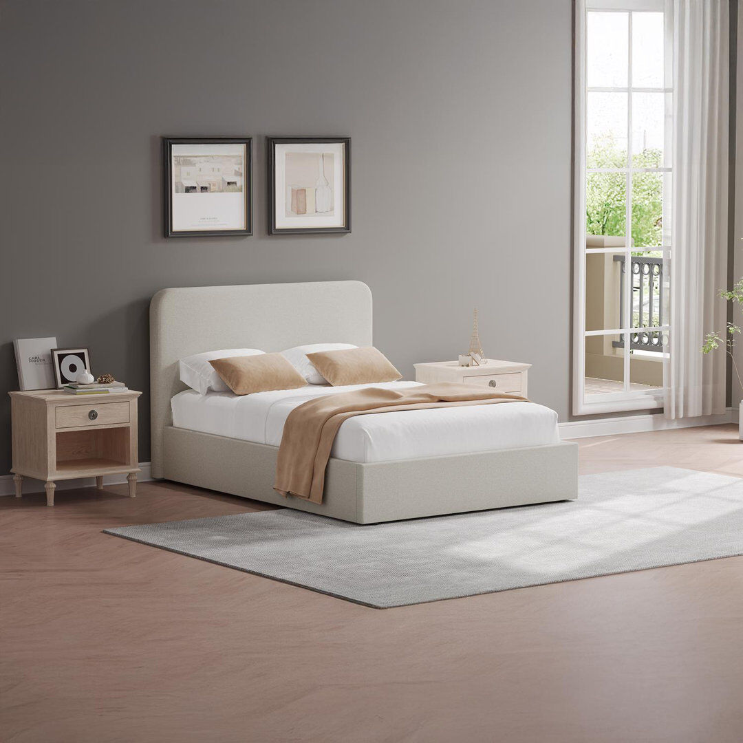 17 Stories Upholstered Ottoman Bed Beige Double (4'6)