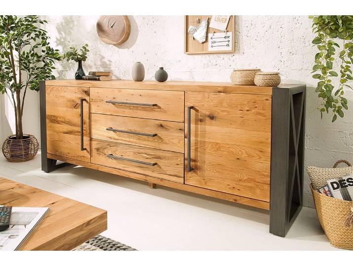 riess-ambiente Sideboard THOR 200cm natur, Massivholz · Anrichte · Wildeiche · Kommode · Industrial · Wohnzimmer