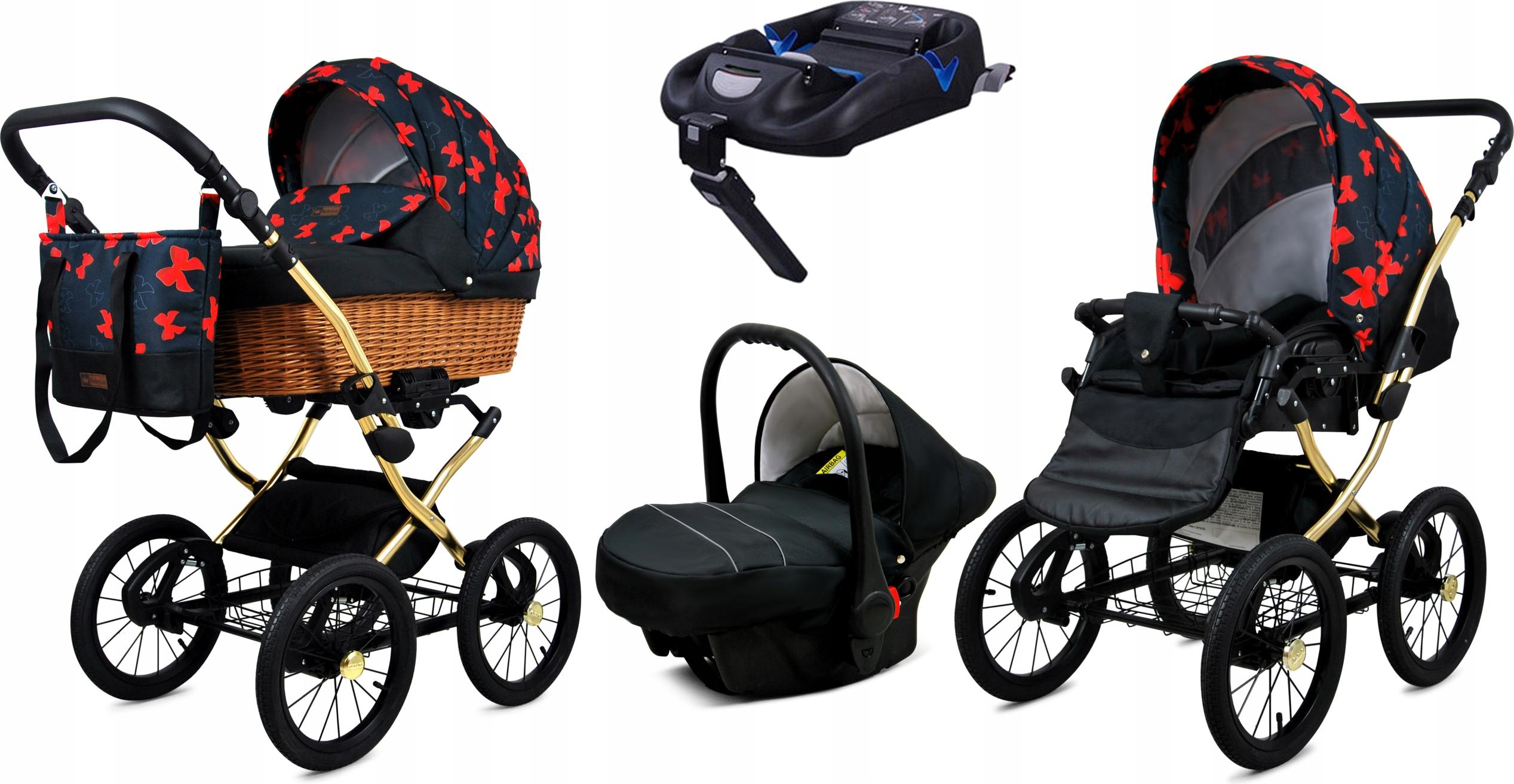 Babylux Classic Gold | 4in1 Kinderwagen Set | Red Bow | Kombikinderwagen | Kinderwagenset | Iso
