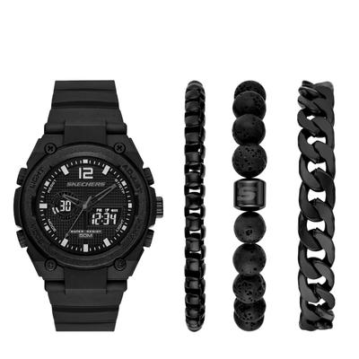 Chronograph SKECHERS "Ana-Digi Set", schwarz (schwarz, schwarz), Armbanduhren, Herren, schwarz, Chronograph, Quarzuhr, Armbanduhr, Ideal auch als Geschenk, analog, digital, Tag
