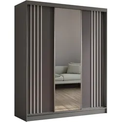 KLEIDERSCHRANK mit Spiegel-Schiebetüren und Aluminium-Leisten - NALLA - 180 cm Grau+Grau+Weiß