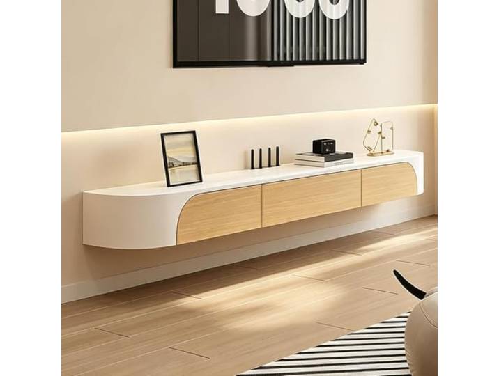 DMYKVJG Schwimmender TV-Ständer Aus Massivem Holz TV-Konsole Mit Schubladen Fernsehschrank Hängend Entertainment-Center, Aufbewahrungskabelmanagement Tv Sideboard Wohnzimmer(70.8 /180cm)