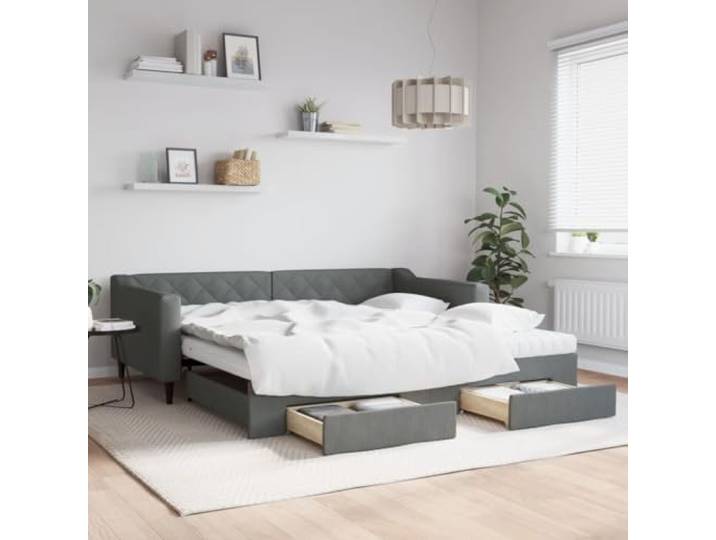 RJPLMFV Tagesbett 2-in-1 mit Ausziehbett und Schubladen, Dunkelgrau, 100 x 200 cm