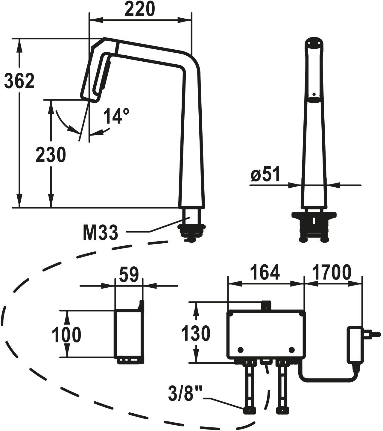 KWC KIO Hebelmischer mit Auszugsbrause LED-Technologie A220127, Hebel rechts