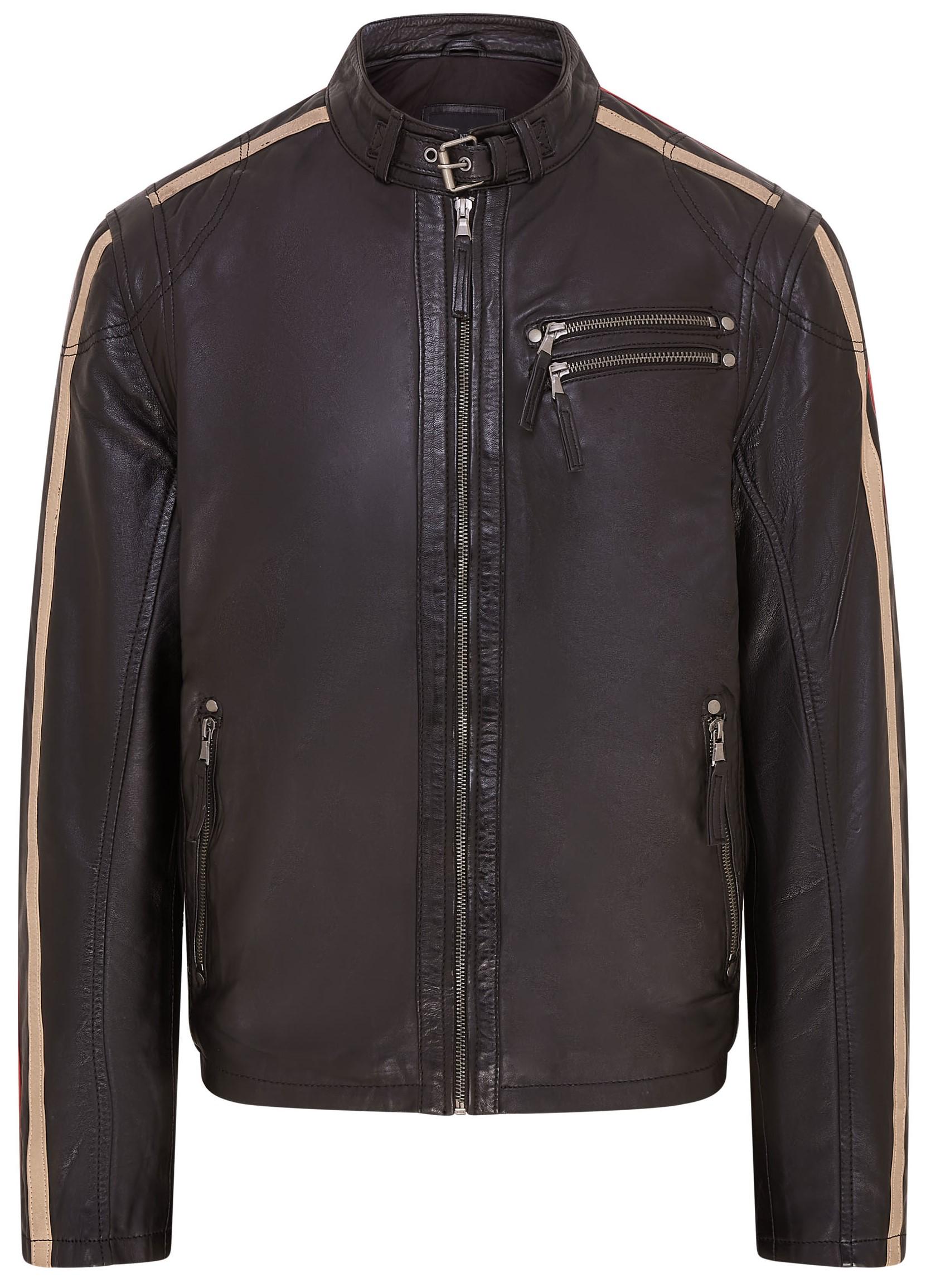 Gestreifte Cafe Racer Biker-Lederjacke für Herren - Alta