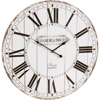 Wanduhr OTTO HOME "Cafe de la tour", weiß, B:60cm H:60cm T:4,5cm, Wanduhren, Wanduhr, römische Ziffern, rund, Ø 60 cm, Vintage-Look