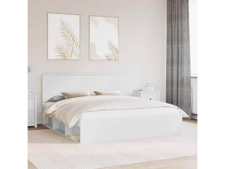 Massivholz Kiefer Modernes Design Bettrahmen Weiß 180 x 200 cm Bettrahmen mit Kopfteil Weiß 180x200 cm Massives Kiefernholz Lattenrost Stabil Modernes Design