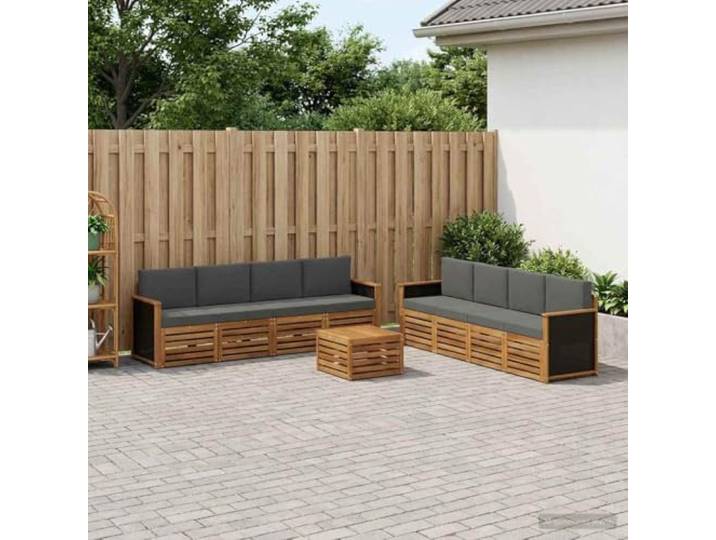 HFMDRMU Outdoor-Möbelset aus massivem Akazienholz, modulares Sofa Set mit Kissen, 9-teilige Sitzgruppe für Terrasse und Garten, wetterbeständig und pflegeleicht