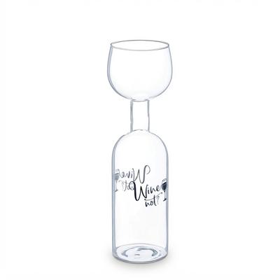 Relaxdays Weinflasche Glas, XL Weinglas mit Spruch, Fun Geschenk für Weinliebhaber, Weinflaschenglas 750 ml, transparent