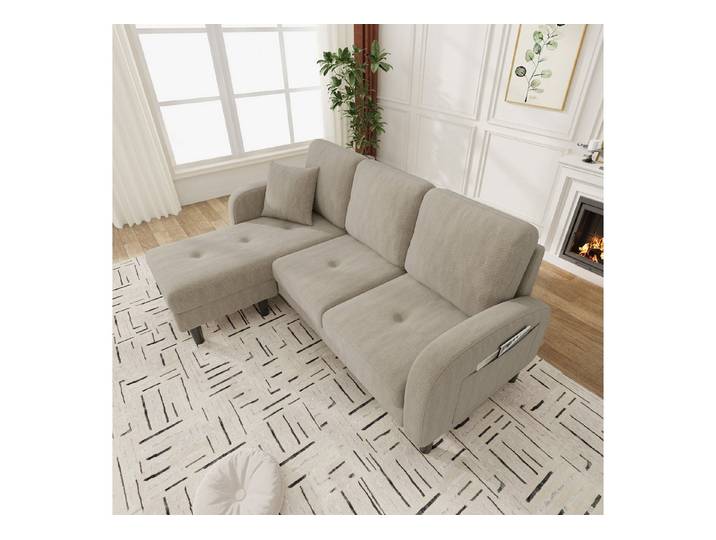 REDOM Schlafsofa Modulares Ecksofa mit integrierter Chaiselongue, Ideal für Wohnzimmer, kompakte Apartments oder Büros 1 Teile, 166x118x77 cm in Hellbeige, flexibel kombinierbar
