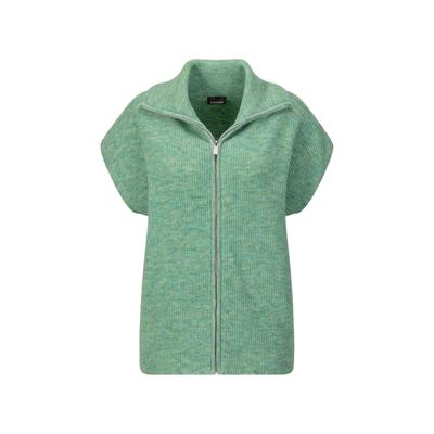 Kurzweste GOLDNER "Melierte Weste mit Reißverschluss", Damen, Gr. 52, grün (hellgrün), Obermaterial: 76% Polyester PES. 15% Polyamid PA. 6% Schurwolle WV. 3% Elasthan EL., Modisch, Westen, Umlegekragen kann hochgeschlossen werden