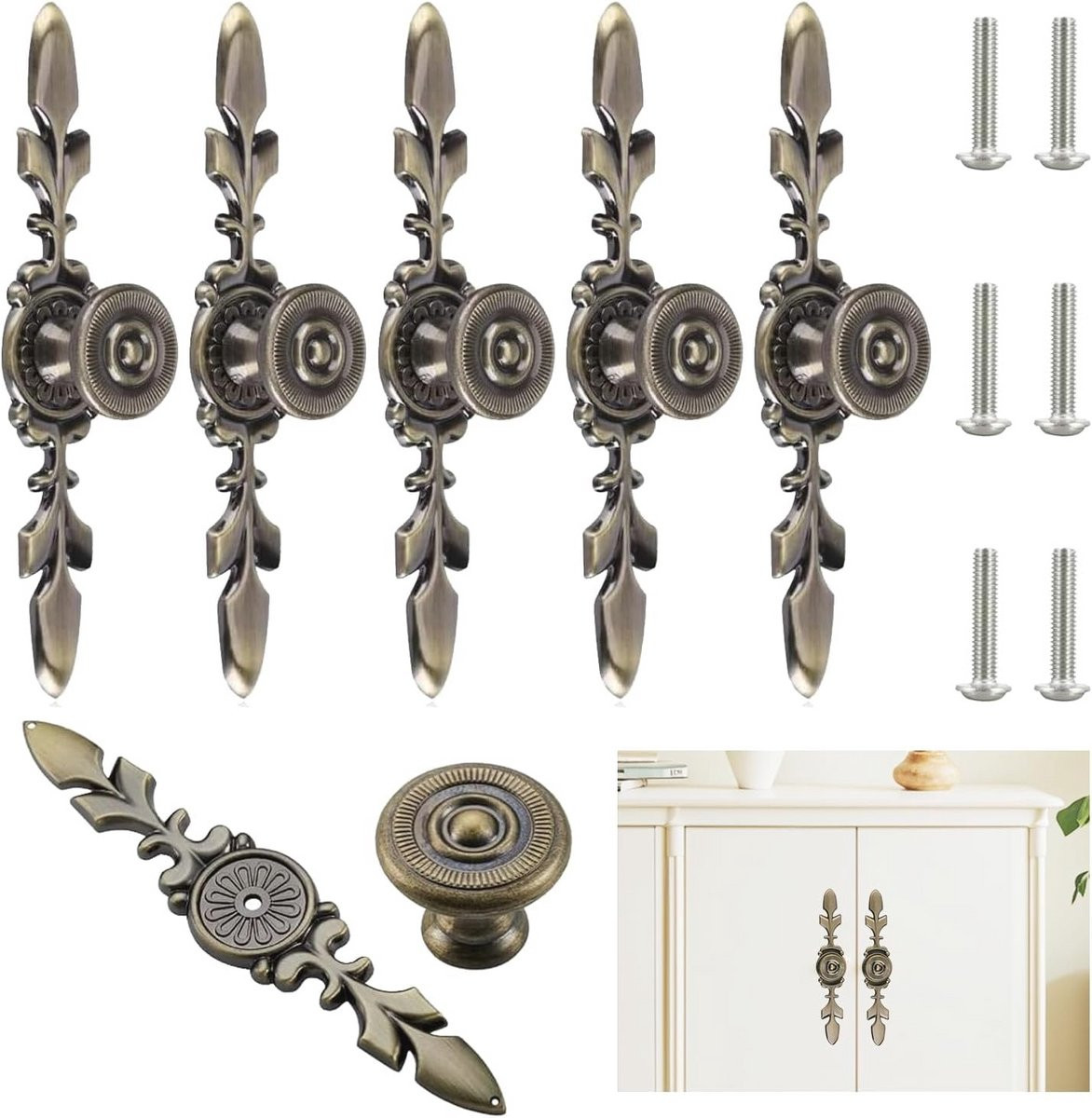Geef je meubels een klassieke uitstraling met deze set van 6 Vintage Kastknoppen in antieke stijl
