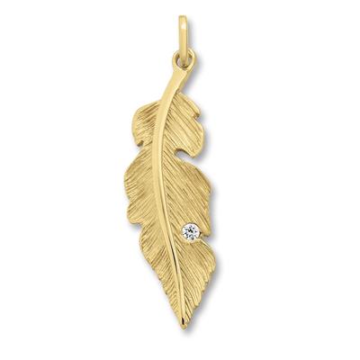 Kettenanhänger ONE ELEMENT "Zirkonia Feder Anhänger aus 333 Gelbgold", gold, Schmuckanhänger, Mädchen, Gelbgold 333, Gold, Kettenanhänger, edles Design – modisch & dezent zugleich