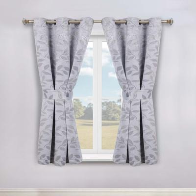 Superior Leaves Botanical Room Darkening Grommet Curtain Panels with Tie Backs Set of 2