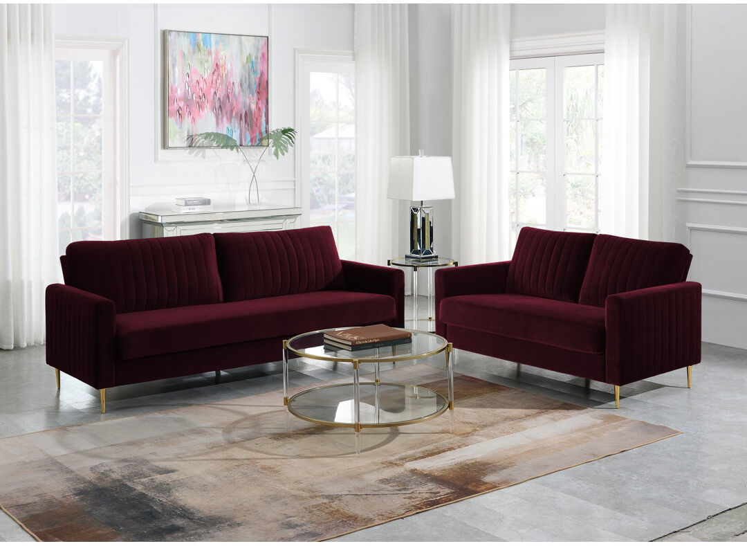 Fairmont Park Maricopa 2 Piece Velvet Standard Living Room Set Burgundy 2