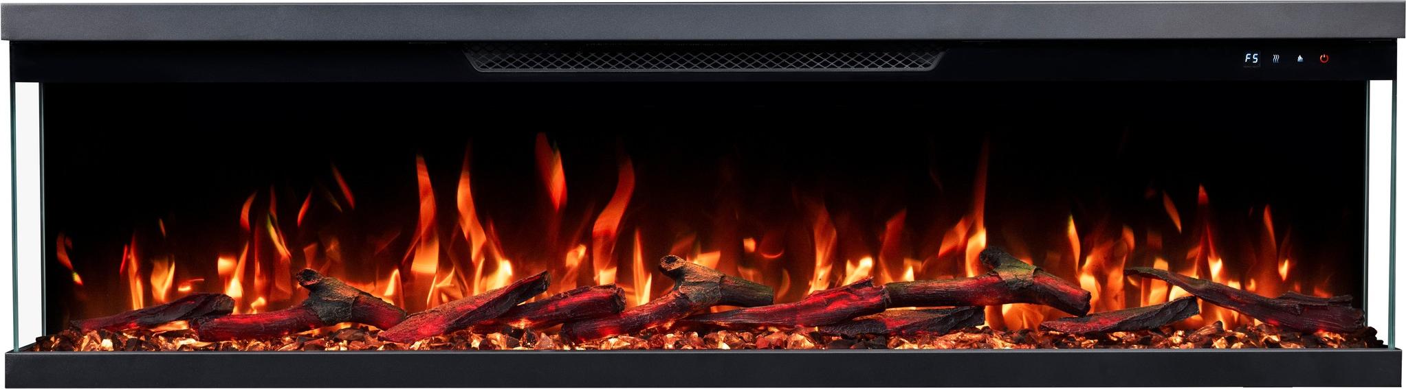 Dreiseitiger elektrischer Kamin Emotion Flame Unity 107 - Premium-Feuer - zur Wandmontage und zum Einbau - 107x19x36 cm - LED-Kamin mit Heizung 900/1800 W