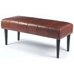 Bank Benea aus Leder und Mangoholz - 120 cm, Braun