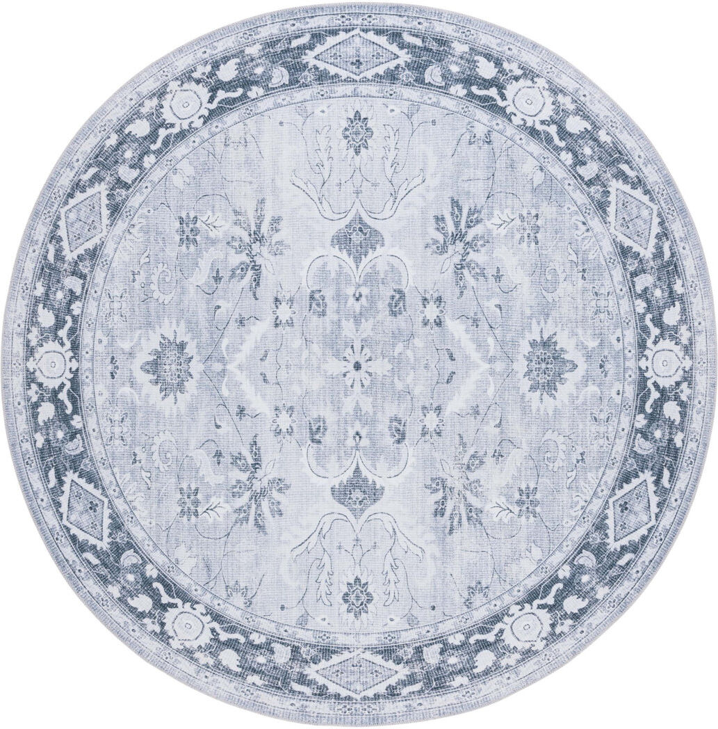 Blue Elephant Arizona Bohemian Machine Washable Non-Slip Area Rug in Blue/Gray Grey;Blue Round 183cm