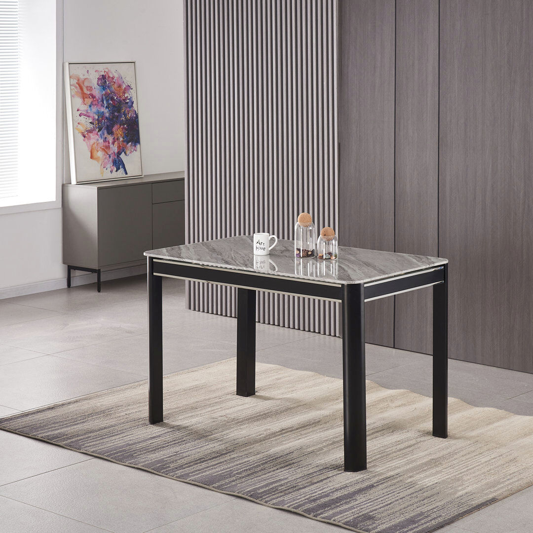 Metro Brajon Rectangular Glass Top and Iron Top Dining Table with Iron Base Grey