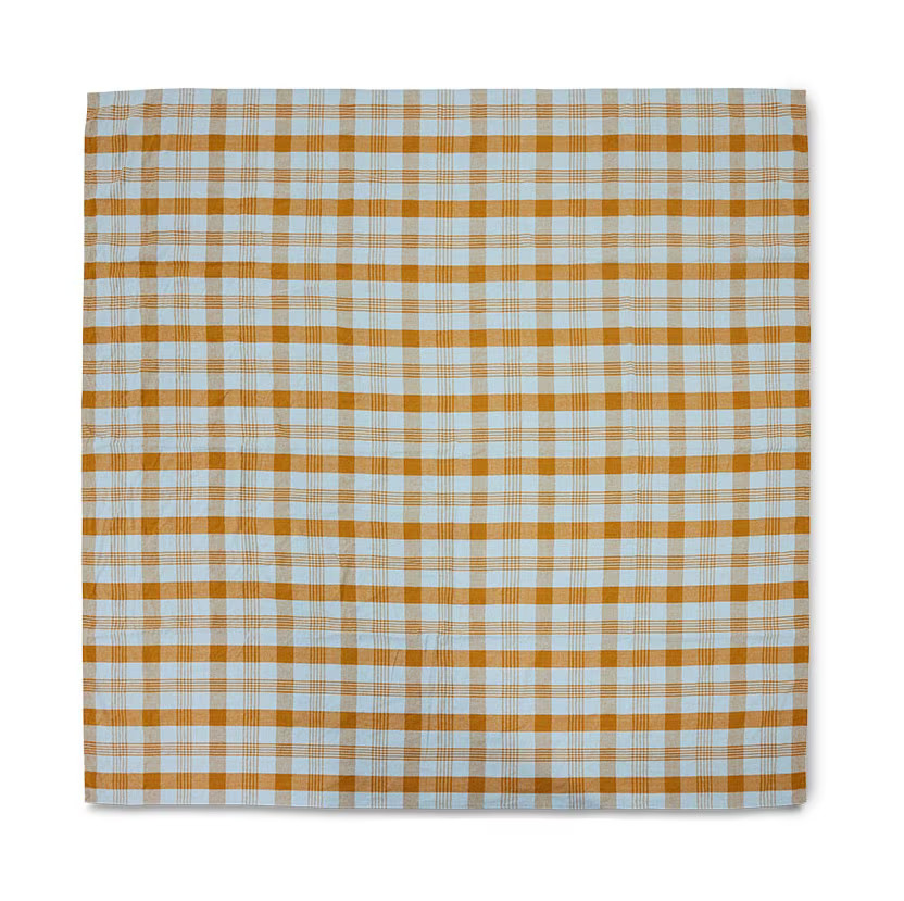 HKliving Tafelkleed Vida check Linnen - Amber/Blauw - 180 x 180 cm