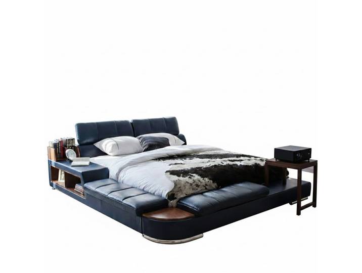 JVmoebel Multimediabett Multifunktionales Bett Moderner Stil Blaue Farbe Holzrahmen Bequem (2-tlg)