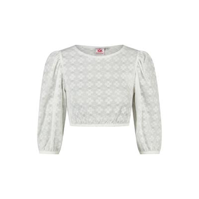 Blusentop SPIETH & WENSKY "Spieth & Wensky Dirndlbluse Kourtney", Damen, Gr. 40, weiß (offweiß), Obermaterial: 90% Polyamid PA. 10% Elasthan EL., uni, modern fit, Rundhals, Blusen Blusentop, mit 3/4-Ärmeln