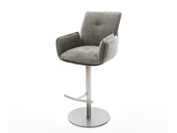 Barstuhl Nela-Flex Bouclé Soft Schlamm Drehfuß höhenverstellbar Edelstahl Silberfarben, Barstühle