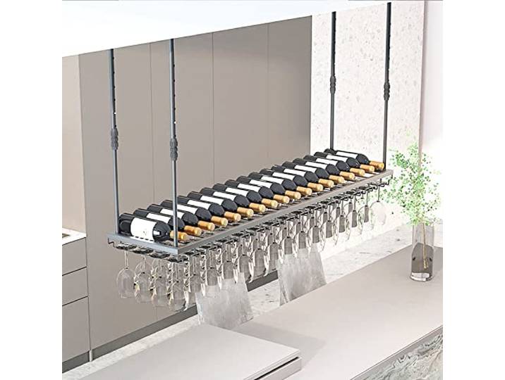 OOPDNEGAK Vintage-Weinregal Schmiedeeisen, Deckenregal, Hängender Weinglashalter Decke, Hängender Flaschenhalter Schmiedeeisen, Wandweinregal, Für Küche/Bar/Präsentationszwecke(120 * 30cm)