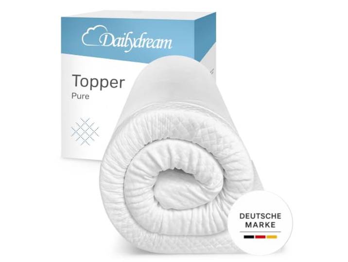 Dailydream Topper 180x220cm aus Memory Foam, 5 cm hoch Edition Pure, H1/2, Matratzentopper mit waschbarem Bezug, Noppen und elastischen Bändern für angenehmen Liegekomfort.
