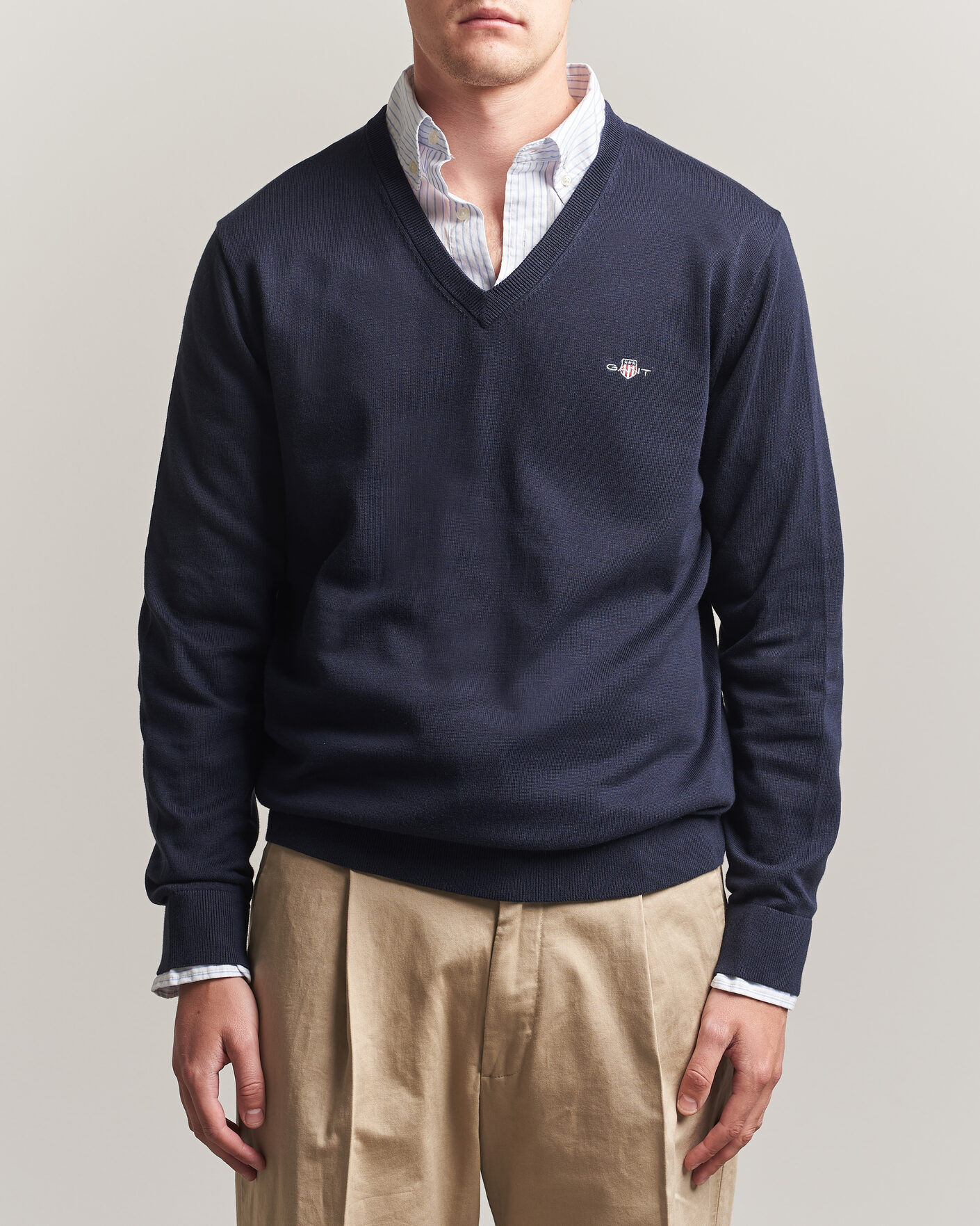 Gant Classic Cotton V-Neck Evening Blue men M Blå